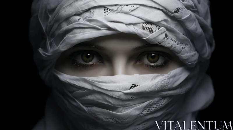 Enigmatic Woman in White Headscarf - Captivating Close-Up Portrait AI Image