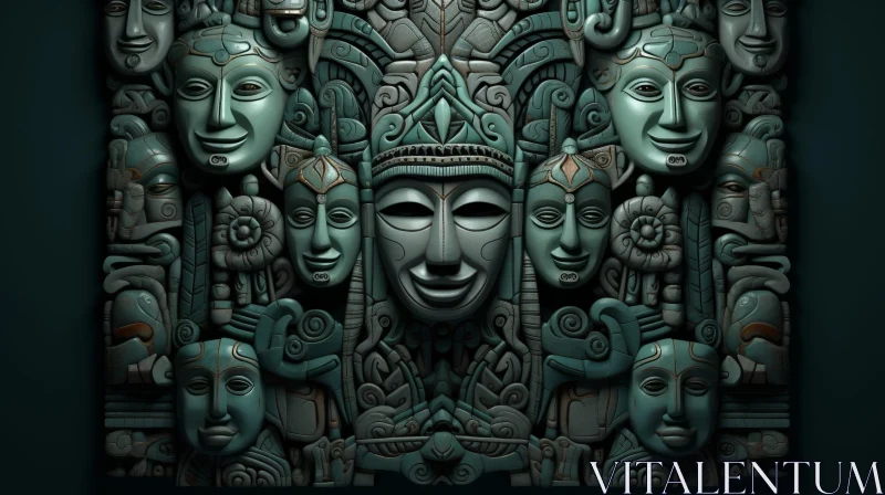 AI ART Mayan-Style Bas-Relief Digital Rendering
