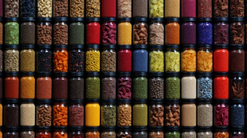 Organized Glass Jars Filled with Spices and Food Items
