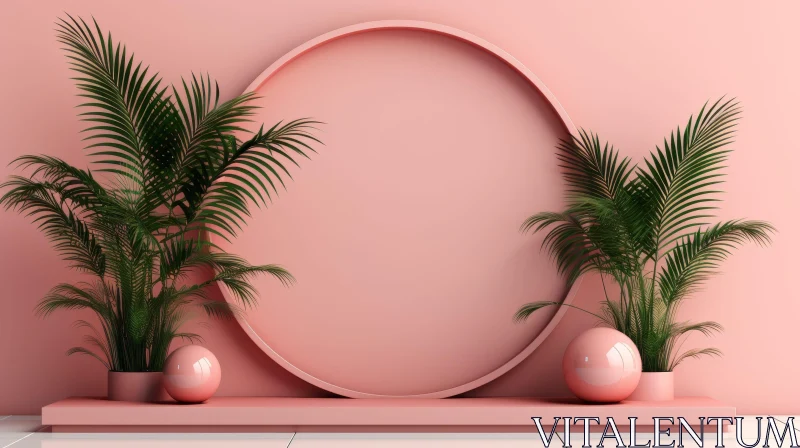 Pink Room 3D Rendering with Circular Stage AI Image