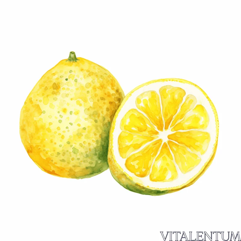 Ripe Lemon Watercolour Illustration | Organic Style AI Image