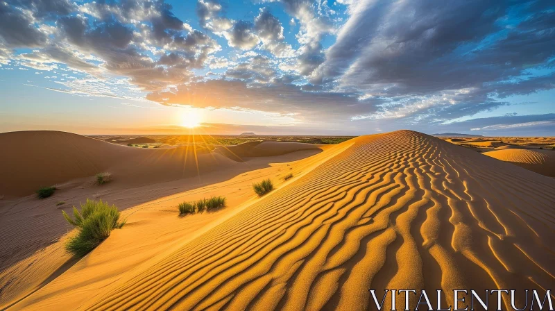 Sahara Desert Sand Dunes at Sunset AI Image