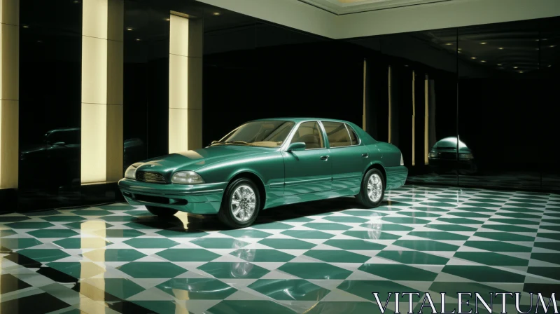 Sleek and Shimmering: A Green Car with Iconic Design | Photorealistic Rendering AI Image
