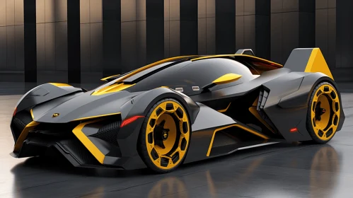 Sleek and Striking Futuristic Car with Yellow and Black Wheels