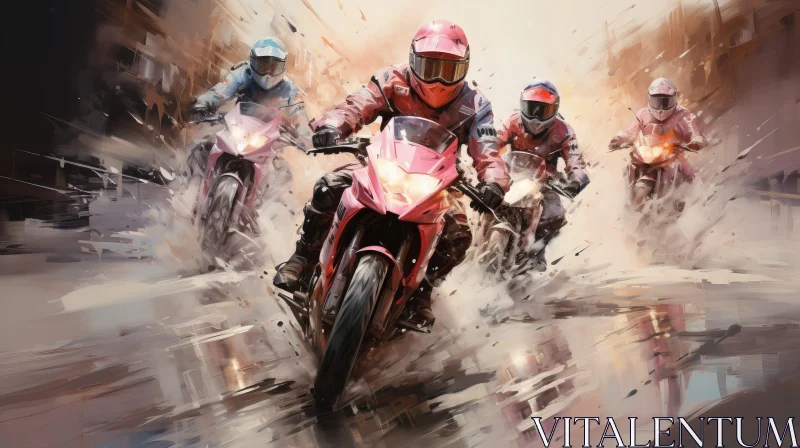 Thrilling Motorcycle Racing on Wet Track - Speed and Action AI Image