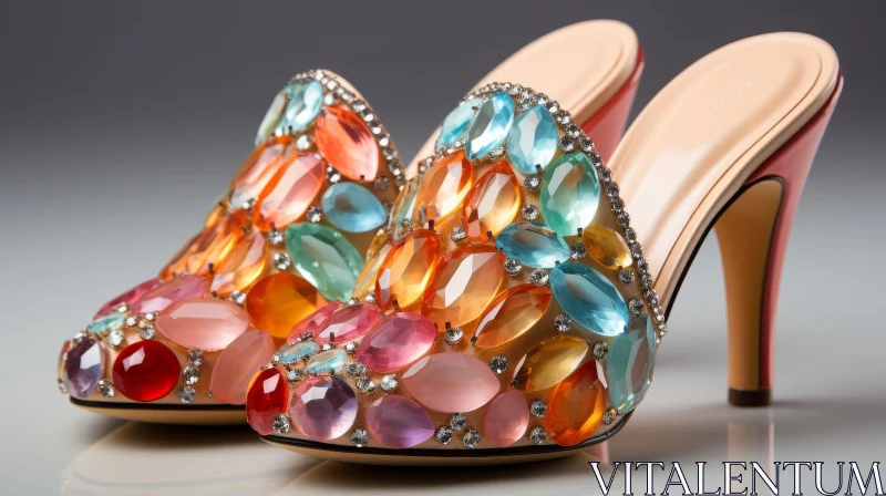 Colorful Rhinestone High-Heeled Mules for Special Occasions AI Image