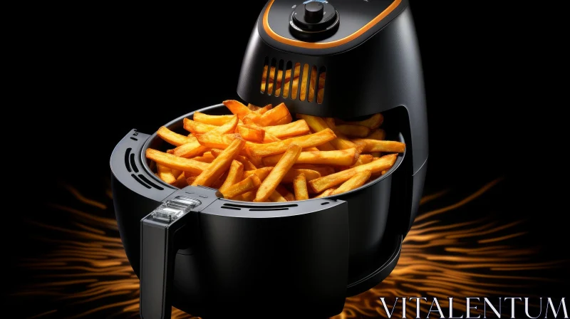 AI ART Crispy Golden Fries in Black Air Fryer