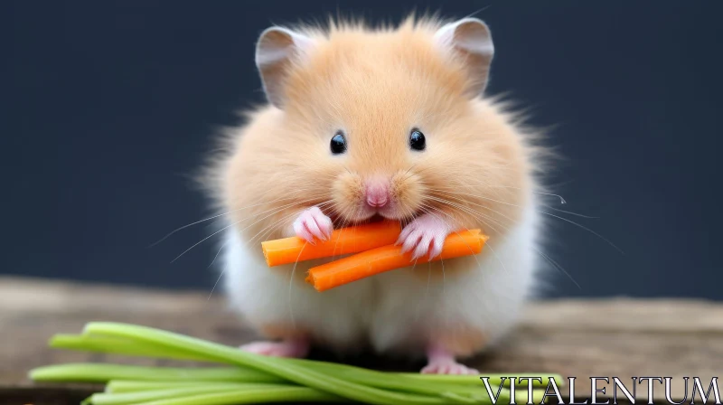 Curious Hamster Eating Carrots on Wooden Table AI Image