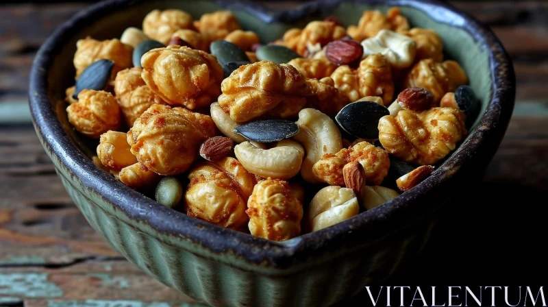 Delicious Caramel Popcorn with Nuts in Heart-Shaped Bowl AI Image