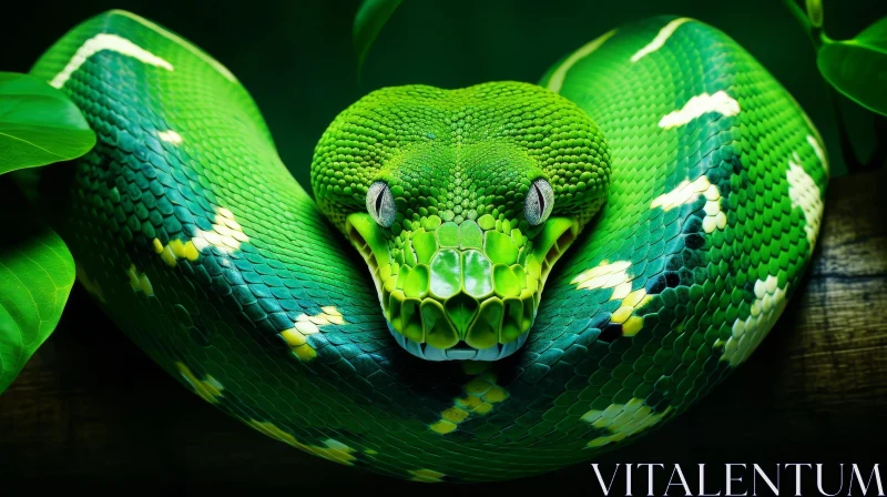 AI ART Detailed Green Snake Close-up
