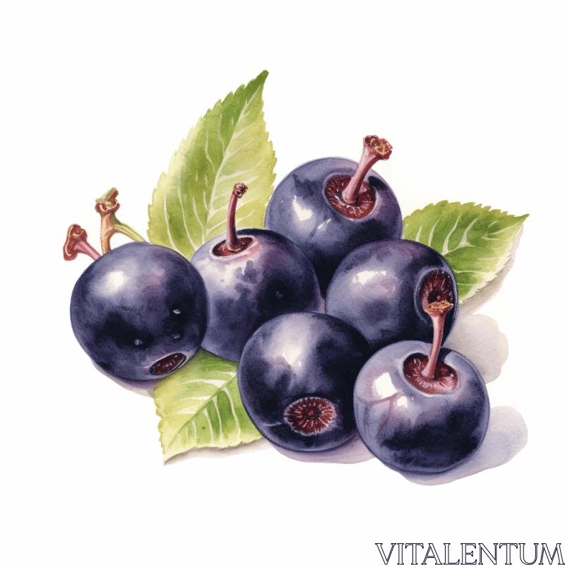 Exquisite Blueberry Illustration - Realistic Watercolour Artwork AI Image