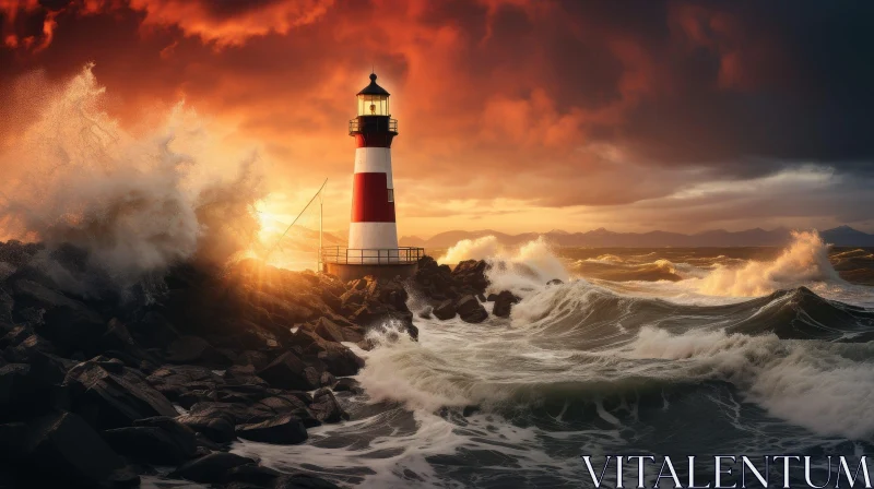 Lighthouse Painting in Storm | Nature's Drama AI Image
