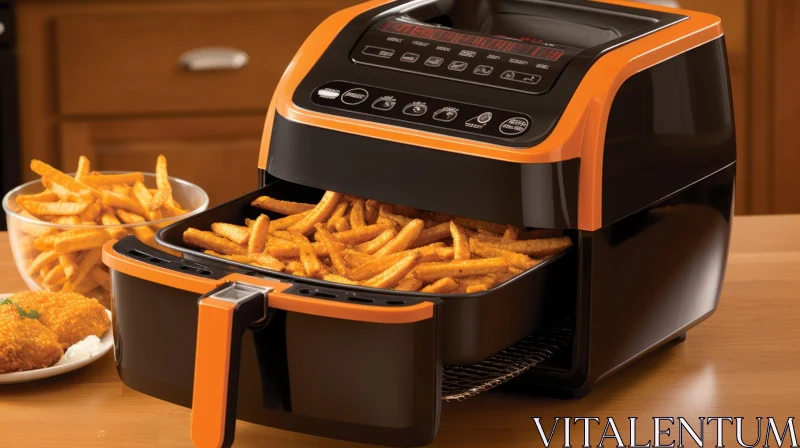 AI ART Modern Kitchen Appliance: Black & Orange Air Fryer