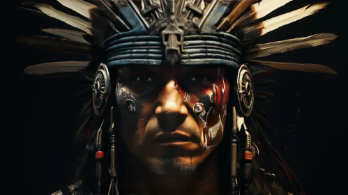 Native American Man Portrait with Traditional Headdress