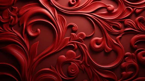 Red Floral Pattern - Luxurious 3D Rendering