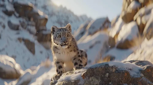 Snow Leopard Majesty in Mountain Setting