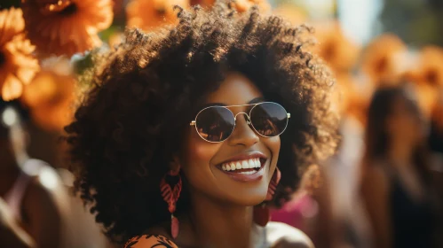 Young Woman with Curly Hair and Sunglasses