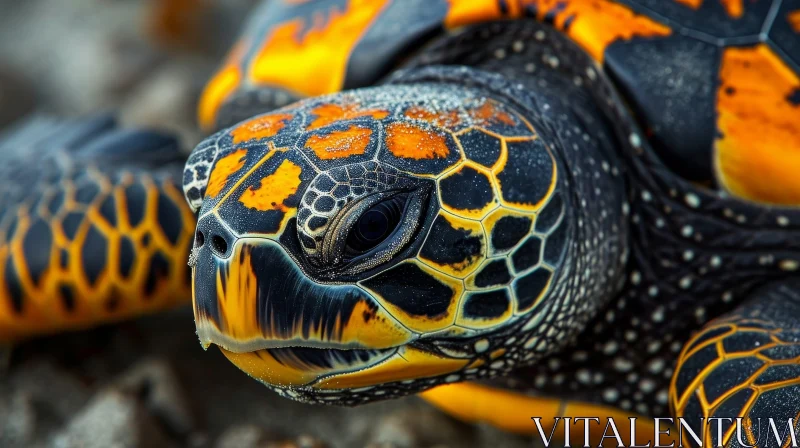 Close-Up Sea Turtle with Yellow Black Shell AI Image
