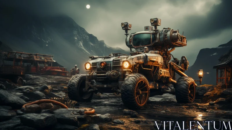 AI ART Eerie Post-Apocalyptic Landscape with Rusty Vehicle