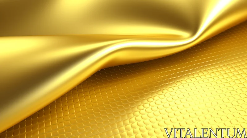 Gold Surface 3D Rendering with Reflective Wave Effect AI Image