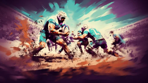 Intense Rugby Match Painting - Competitive Sports Artwork