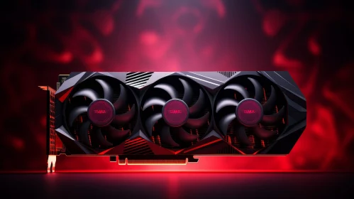 Modern Graphics Card with Black Fans and Red Backlight