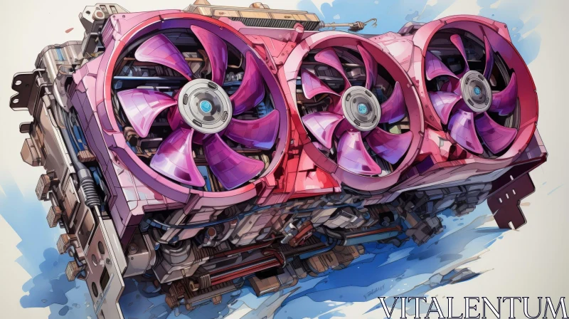Pink Computer Graphics Card Watercolor Painting AI Image