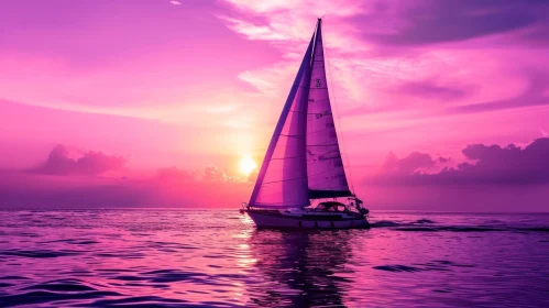 Tranquil Sailboat Scene at Sunset on Open Ocean