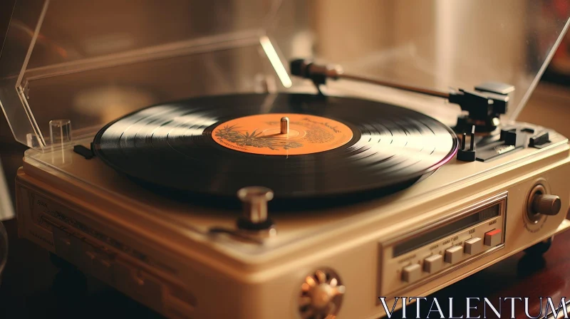 Vintage Record Player - Wooden Turntable with Cream Finish AI Image