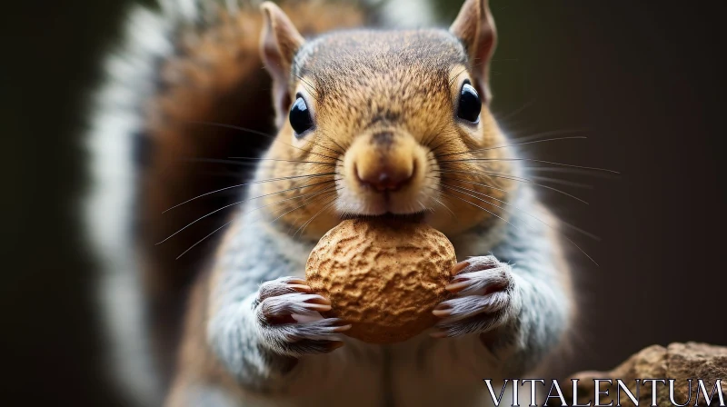 AI ART Adorable Squirrel Holding Peanut Close-Up