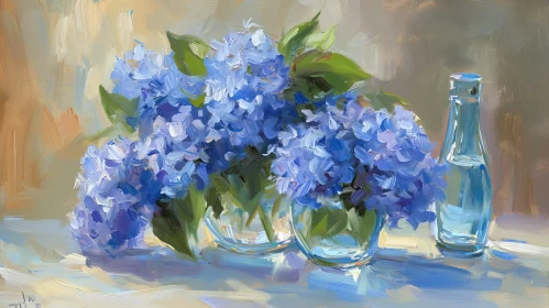 Blue and Purple Hydrangeas Still Life Painting