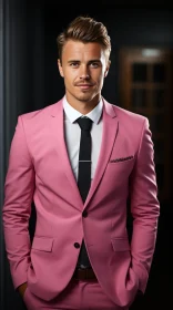 Confident Young Man in Pink Suit Portrait