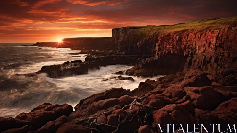 Dramatic Coastal Sunset: Nature's Power Captured AI Image