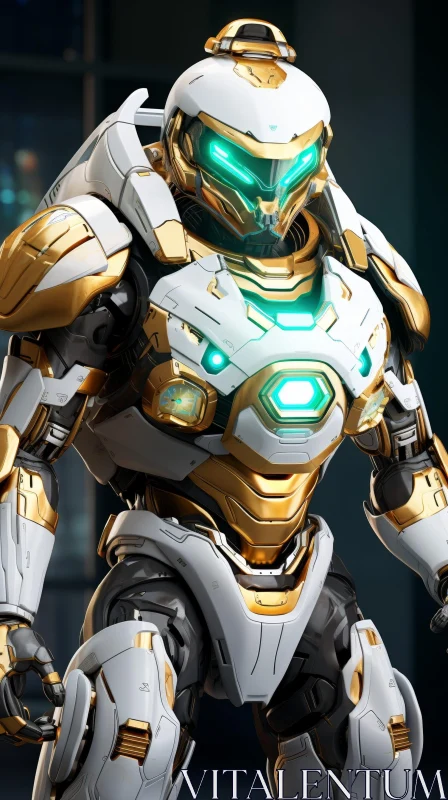 Futuristic Soldier in White and Gold Armor AI Image