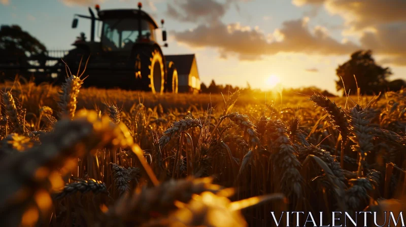 Golden Wheat Field and Tractor at Sunset AI Image