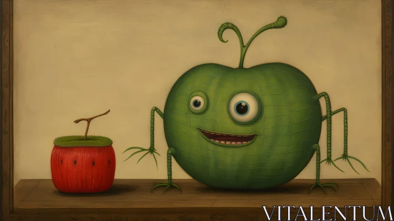 AI ART Green and Red Apple Still Life Painting