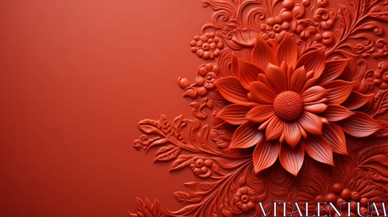 Red Flower 3D Rendering with Detailed Intricate Design AI Image