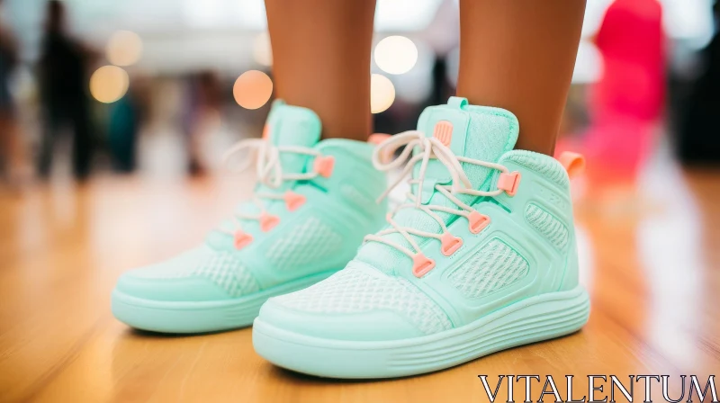 AI ART Stylish Mint Green Sneakers with Pink Laces