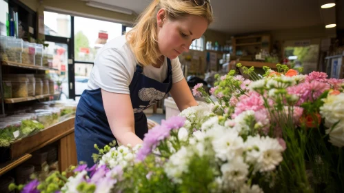 Woman arranging flowers in a flower shop