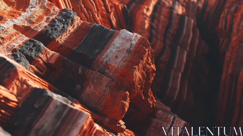 AI ART Banded Red and Orange Sedimentary Rock Face