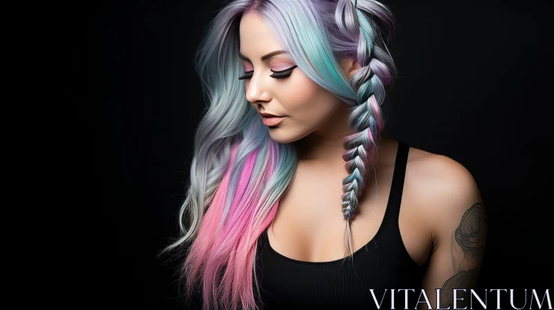 Colorful Hair Woman Portrait AI Image