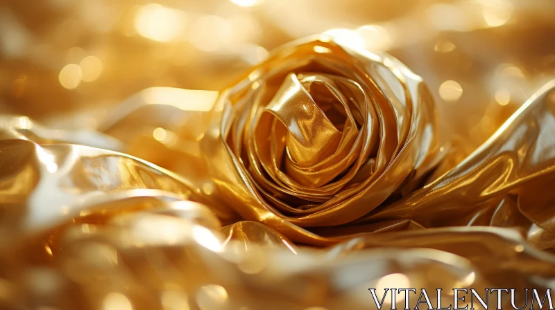 AI ART Elegant Gold Rose Close-Up on Satin Fabric