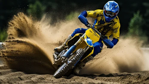 Motocross Rider in Action on Dirt Bike