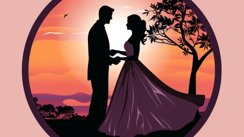 Romantic Sunset Silhouette Wedding Scene