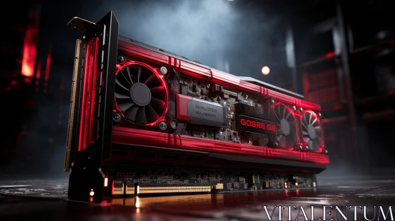 Sleek Graphics Card with Red Accents - Close-up Shot AI Image