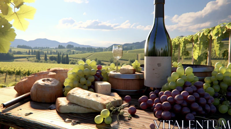 Wine and Cheese Table Setting in Vineyard AI Image