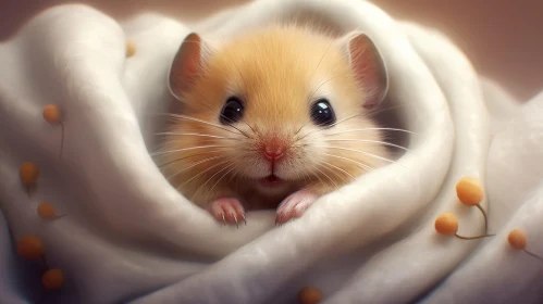 Adorable Mouse in White Blanket - Curious and Cozy