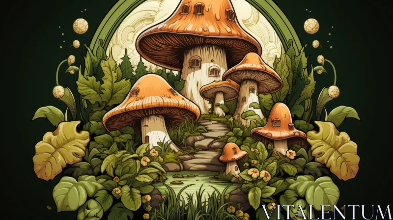 AI ART Enchanting Mushroom Forest Illustration