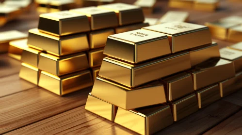 Golden Pyramid of Wealth on Wooden Table