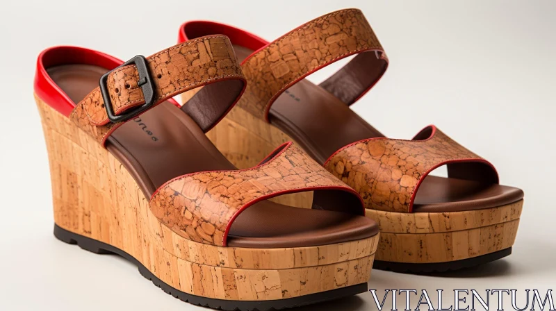 Brown and Red Cork Wedge Sandals - Fashion Statement AI Image